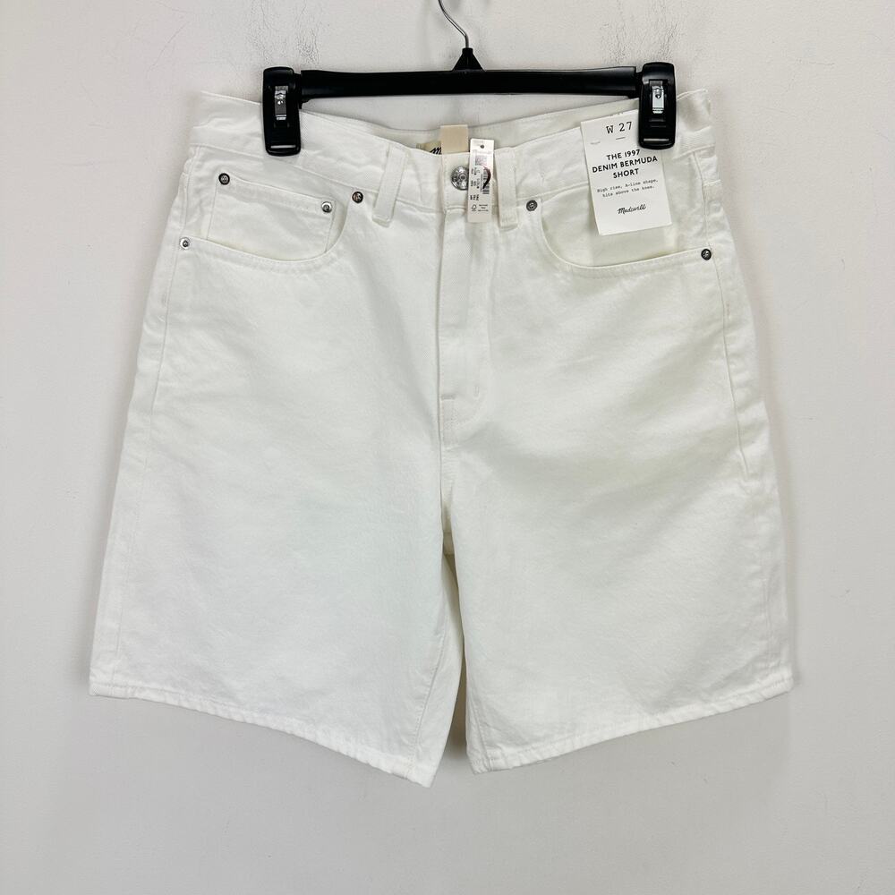 Madewell The 1997 Denim Bermuda Short Pure White Rigid High Rise US 27 NWOT - Picture 7 of 13